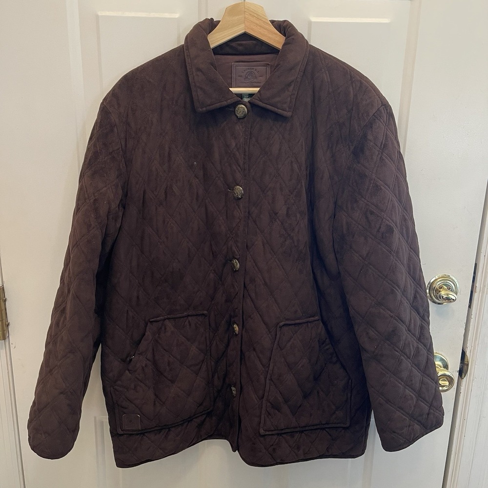 Lauren Ralph Lauren Womens XL Quilted Velvet Velour Brown Barn Coat Jacket - Picture 2 of 9
